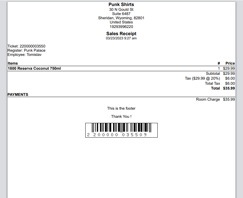 Cloudbeds Lightspeed R-Series Room Payment Receipt